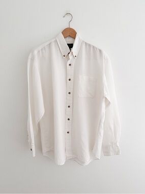 90s Oversized White Oversized Shirt | Cambridge Classics Linen Cotton | Size M